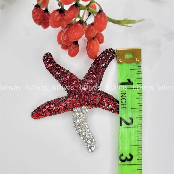 TWO colored Large Starfish Brooch Pin studded with bling - Picture 4 of 6